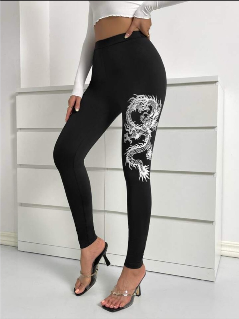 SHEIN | Women's Plus Size (5XL) 28W-30W Dragon Graphic High-Waist Leggings